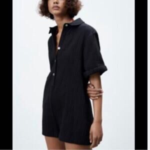 Zara Black Textured Short Sleeve Romper